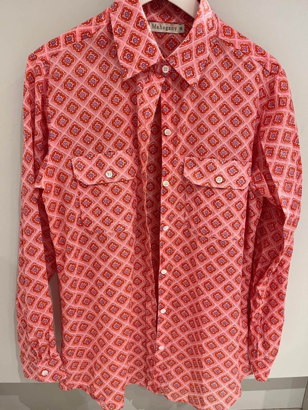 Mahogany Pink Patterned Button-Front Blouse